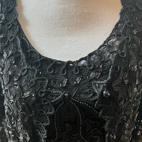 🔥🔥S M Collection XL Womens Dressy Black Lace & Beaded Lined Top 2 Piece - Picture 3 of 7